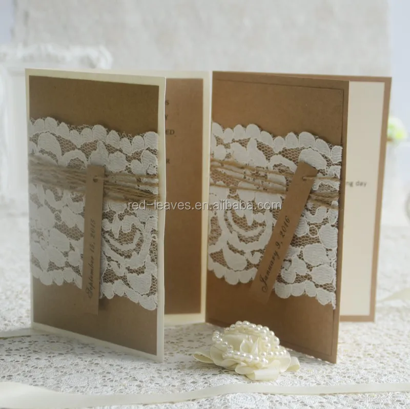 250gsm Craft Paper Laminated Wedding Invitations With Lace Wedding