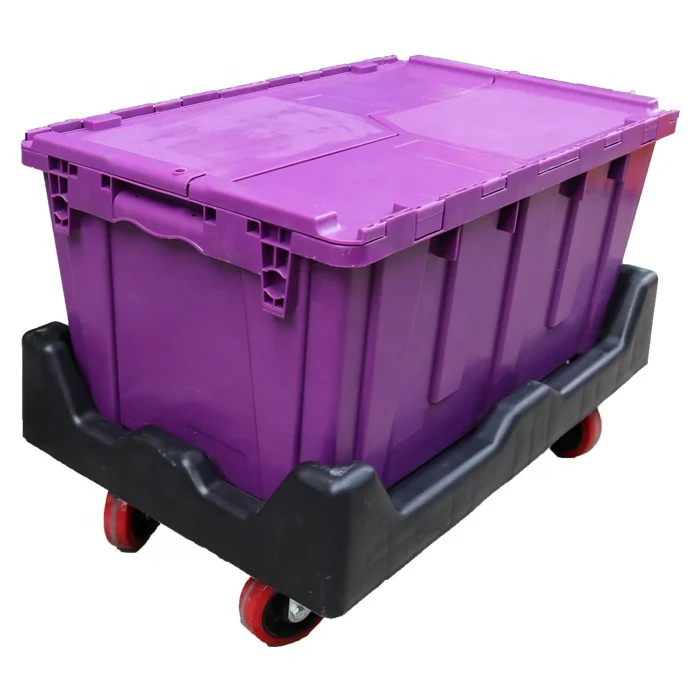 

QS 80 Ltr Plastic Nest Stack Storage Containers Outside Storage Box Transport Crates with Hinged Lids for Logistic Moving