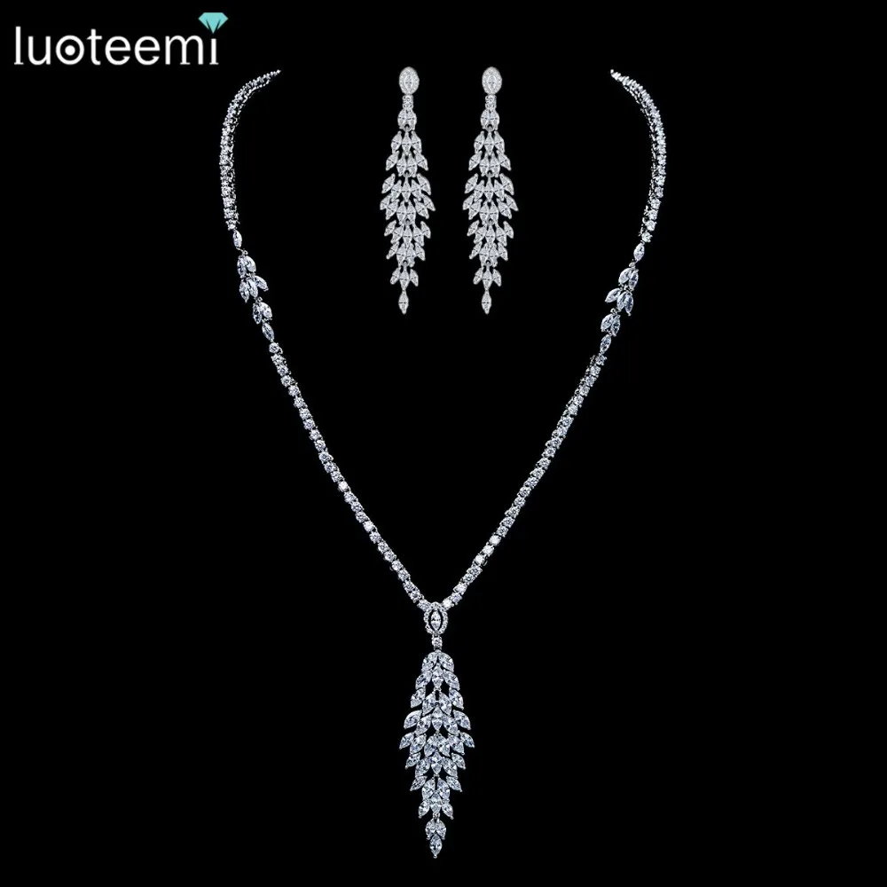 

LUOTEEMI New Perfect Model Design A AA+ Quality CZ Bridal Fashion Necklace Earring Jewelry Sets