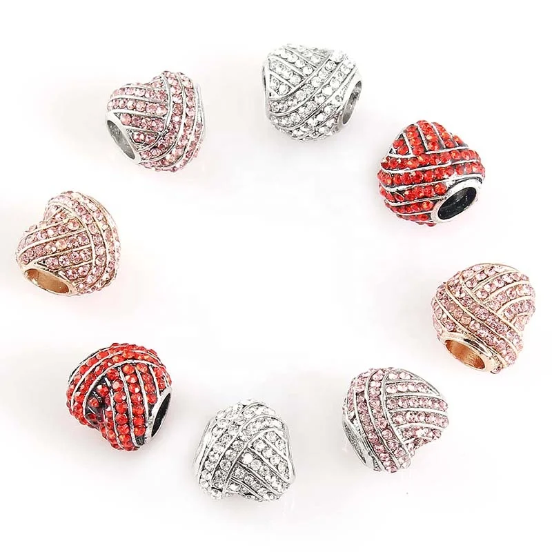 

Fashion Color Zircon Heart Beads Charms fit Bracelet & Necklace Copper DIY CZ Charm Bead Spacers Jewelry Making, 4 color