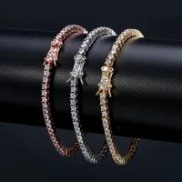 

3mm iced out zirconia tennis chain bracelet rose/white gold/18k cz bangle bracelet men