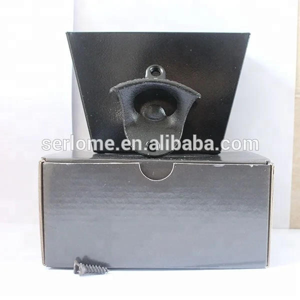 
Black Cast Iron Open Here Wall Mounted Bottle Opener Black Stainless Steel Cap Catcher 