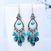 New Bohemia Retro Hollow Natural Stone Tassel Long Pendant Earrings for Women