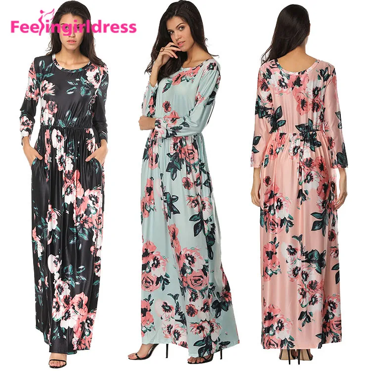 

Fashion Floral Print Full Sleeve Maxi Clothes Women Summer Dress