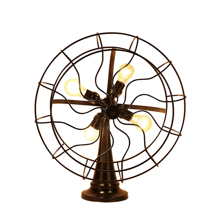 Retro portable lights fan design indoor decorative table lamp black/adjustable table lamp/lamp with fan