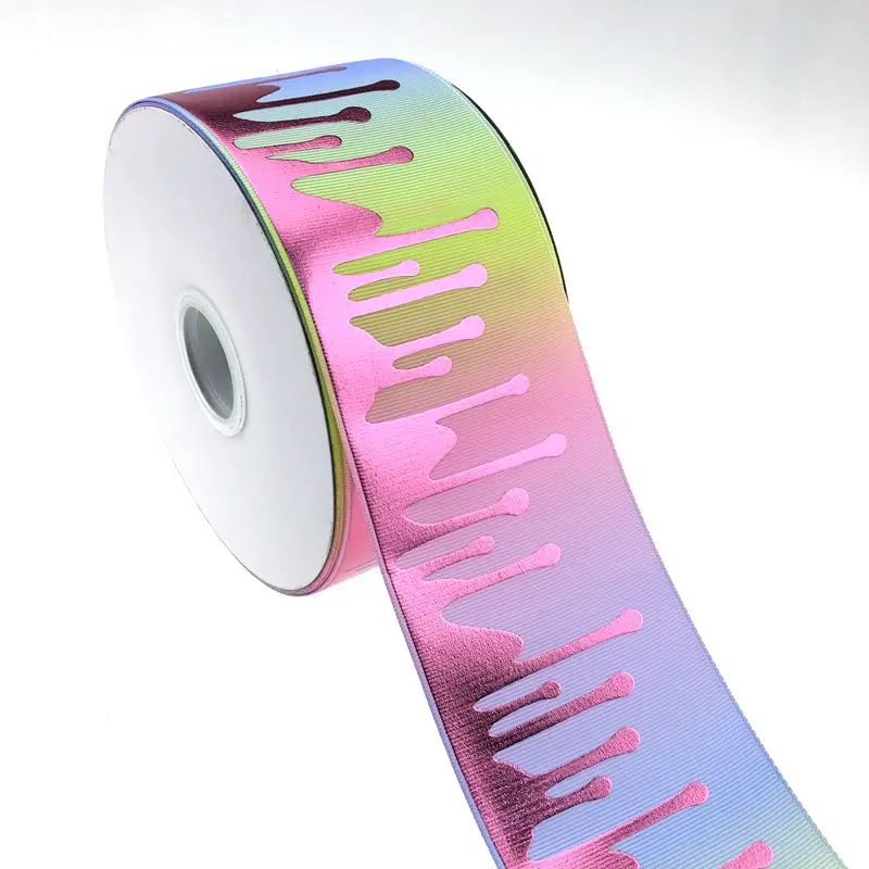 

100 yards 3" pink foil hologram with heat transfer grosgrain ribbon accept custom and wholesale, many color for choose, 196 colors for choose