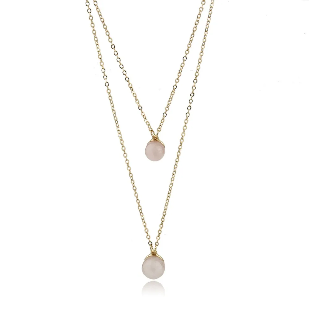 

Rose quartz beads pendant necklace two layers pendant necklace, Gold plated