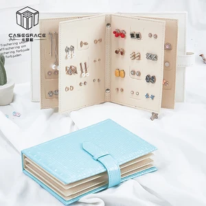 Wholesale Customized New Foldable Book Shape Jewelry Box Earrings Ring Stud Collection  PU Leather Earring Jewelry Storage Book