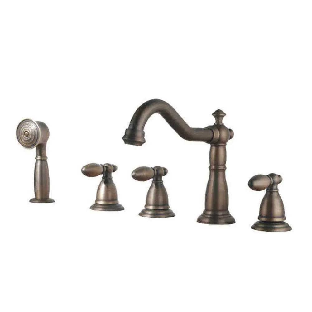 Antique copper five-hole split tub shower faucet5Piece Set/Hot and cold water bath golden cylinder side showers-C