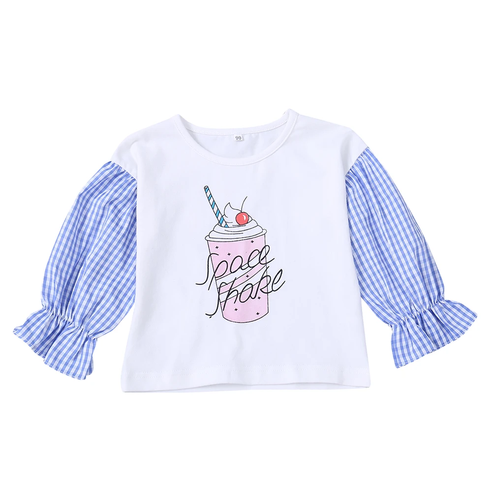 

autumn spring Top Quality Long Sleeve Organic Cotton Icing Print Baby Girl Shirts, As picture