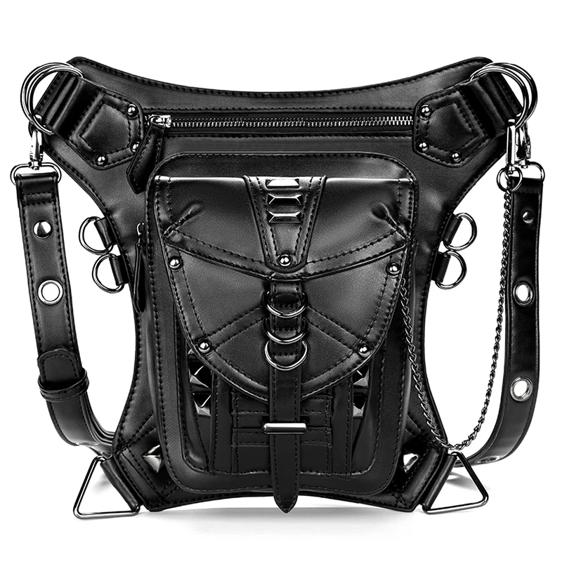 

Unisex Rock Chest Waist Bag Gothic Fanny Packs Motorcycle Thigh Hip Leg PU Leather Belt Steam Punk Shoulder Crossbody Bags
