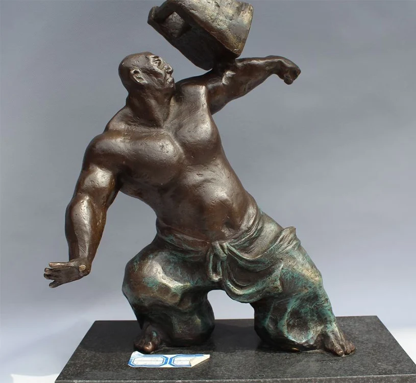 Life Size Sport Man Sculpture Bronze Weight Lifter Statue For