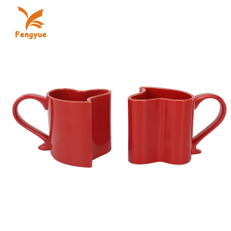 Red full glazed coffee& tea fine appearance heart shape ceramic couple mug
