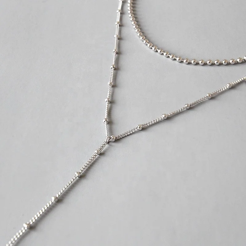 

2019 Hot Sale Wholesale 925 Sterling Silver Link Chain Necklace Platinum Plated Ball Link Long Chain Statement Necklace Women