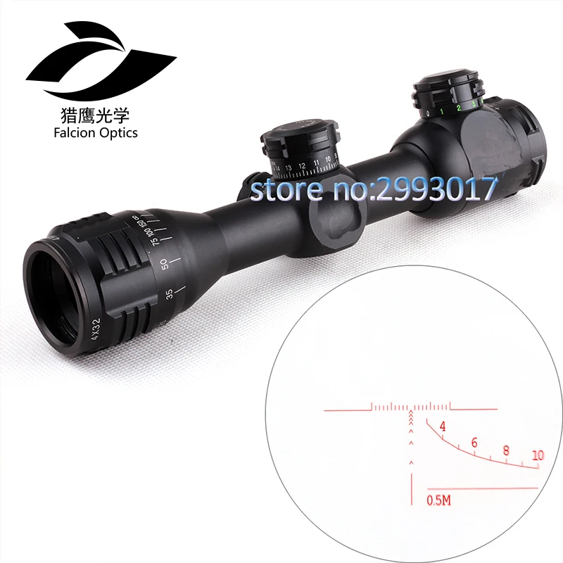 

LEBO 4x32 AOME Tactical Optical Sight Glass Reticle Red Green Illuminated Compact Lock Rifle Scope For Hunting Riflescope, Black