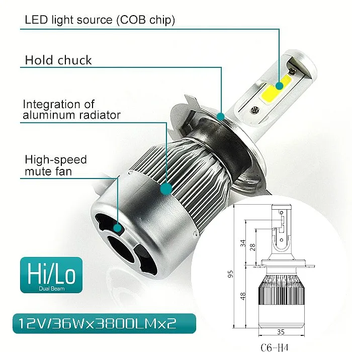 Auto Lighting 9005 HB3 9006 HB4 H11 H4 H7 Led H1 H3 Car LED Headlight 6000K Light Bulbs C6 LED
