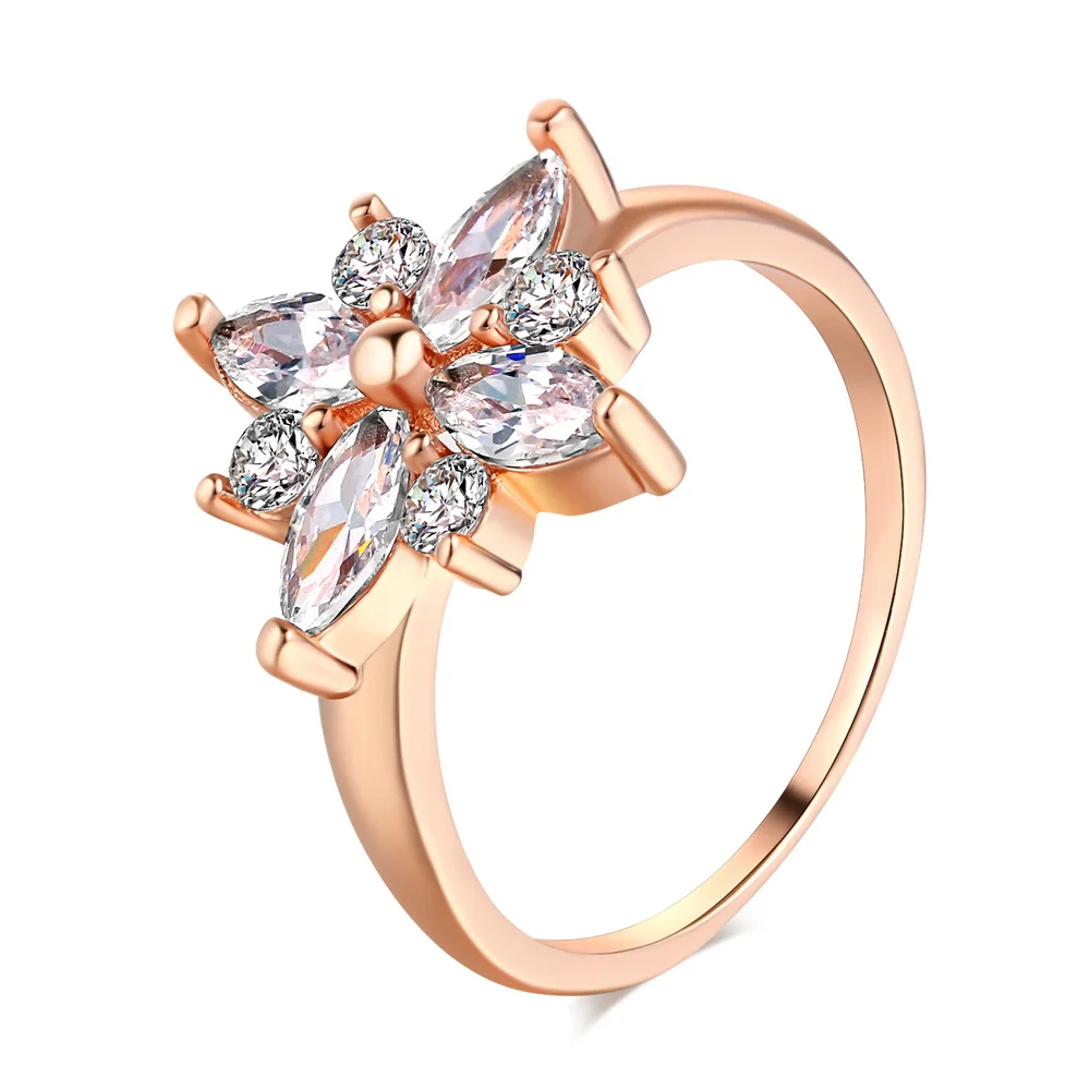 

TTop Quality Crystal Snowflake CZ Ring Rose Gold Color Jewelry Austrian Crystals Full Sizes Wholesale R236 R275