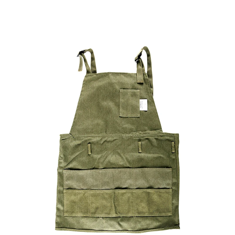 

New concept thick durable cotton canvas cloth acrylic painting gouache watercolor painter apron with many tool pockets, Armygreen