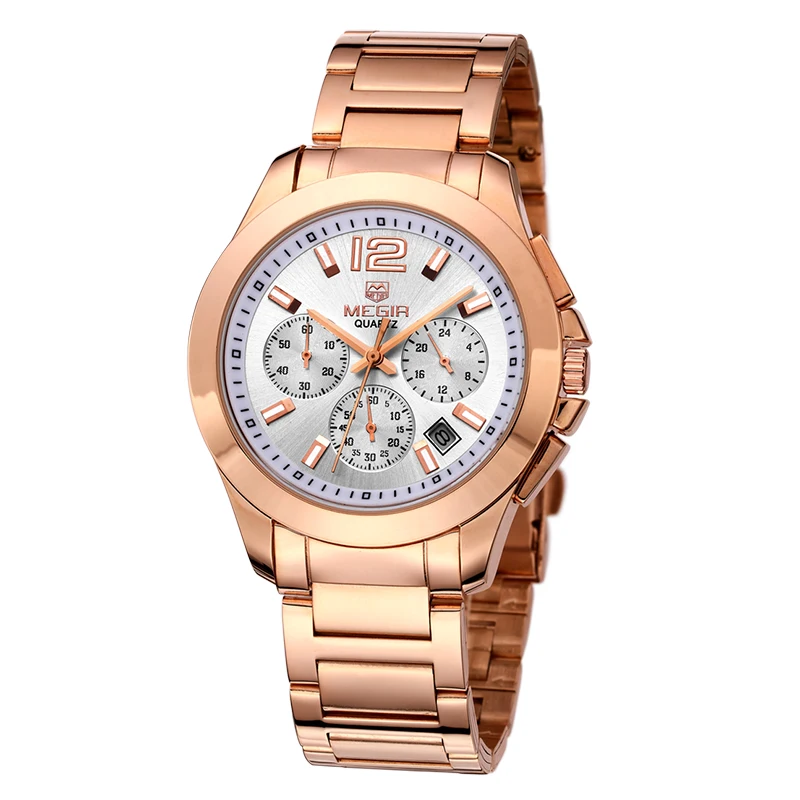 

Megir 5006G Multiple Function Quartz Chronograph Movement Rose Gold Stainless Steel Man Fancy Watch