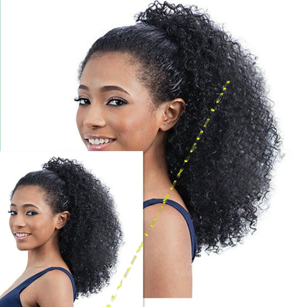 long high African high quality Afro puff kinky curly hairpiece human hair ponytail 160g