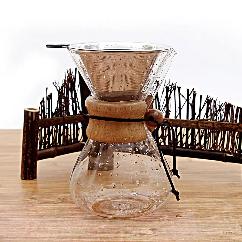 

400ml 600ml 800ml Glass Jug Coffee Maker Pour Over Glass Coffee Pot with wooden slim waist
