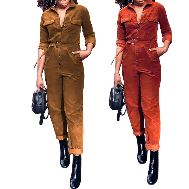 

81129-MX32 corduroy female jumpsuits one piece set women clothing design