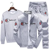 

GJ003 Autumn Men 3 Pieces Fleece Sweatshirts Jogger Pants For Sportswear