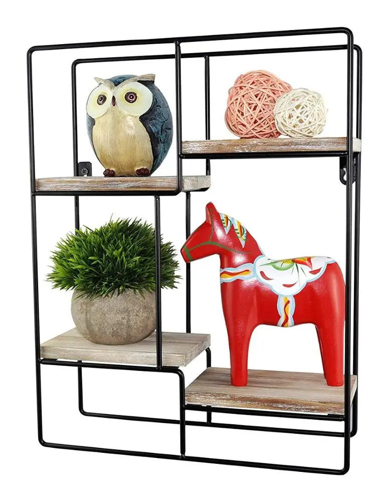 
Spiretro Wall Mount Rectangle Metal Floating Shelf, Storage Rack, Rustic Torched Wood with Espresso Modern Bracket to Organize D 