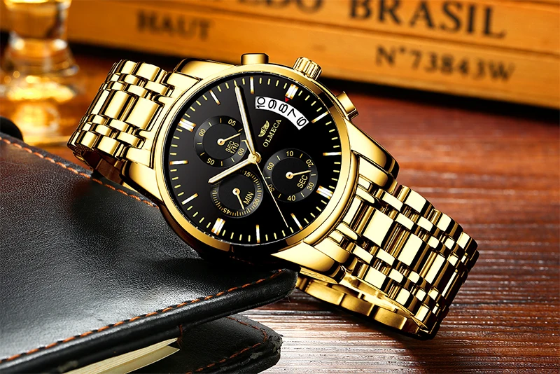 Stock Men Watch Luxury Gold Quartz Wrist Watch Luminous Hands Clock ...