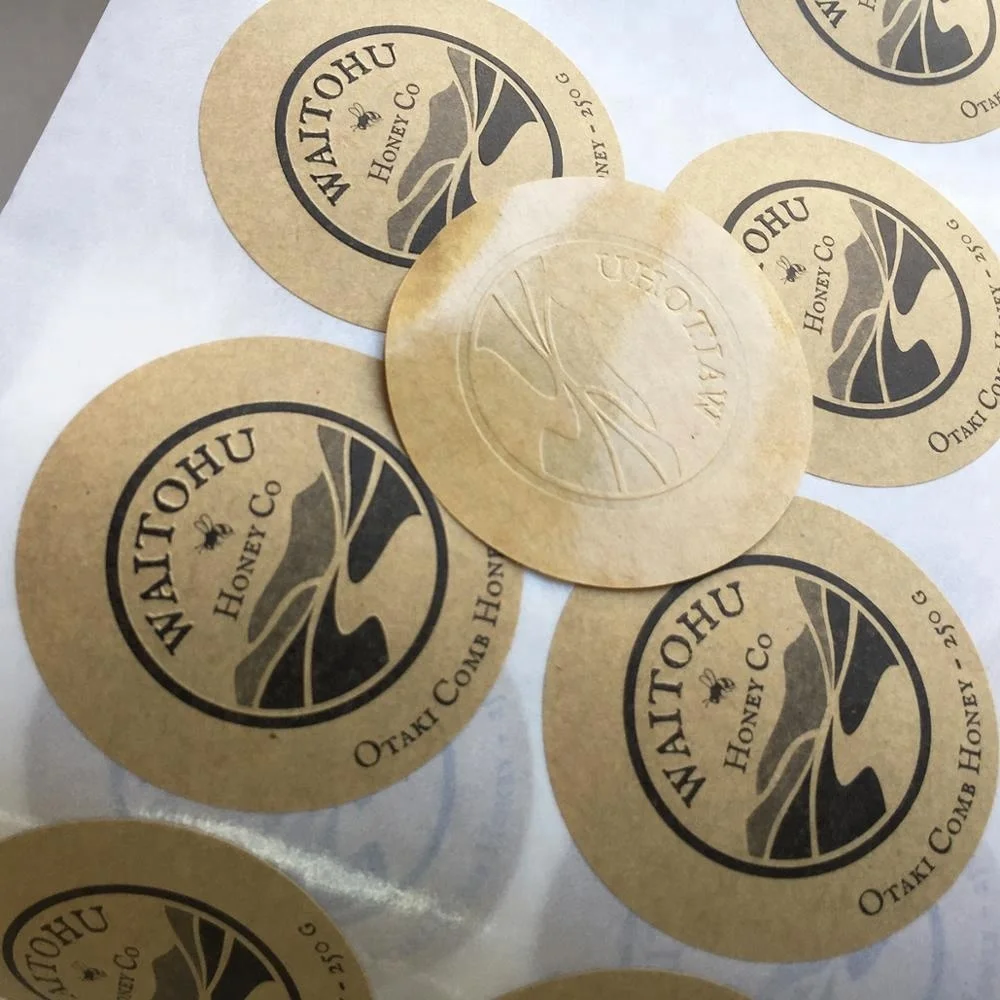 Custom Kraft Paper Adhesive Round Printed Embossed Sticker For Honey