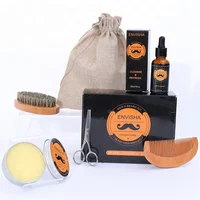 

Wholesale Beard Grooming Gift Set With Beard Wax Wooden Brush Cloth Bag Beard Growth Grooming Care Kit For Men