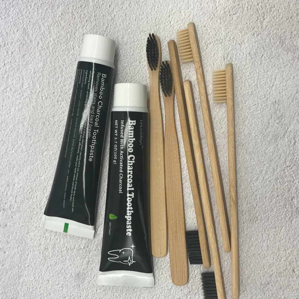 Activated Charcoal Natural Teeth Whitening Kit With Charcoal Powder Bamboo Toothbrush Coconut