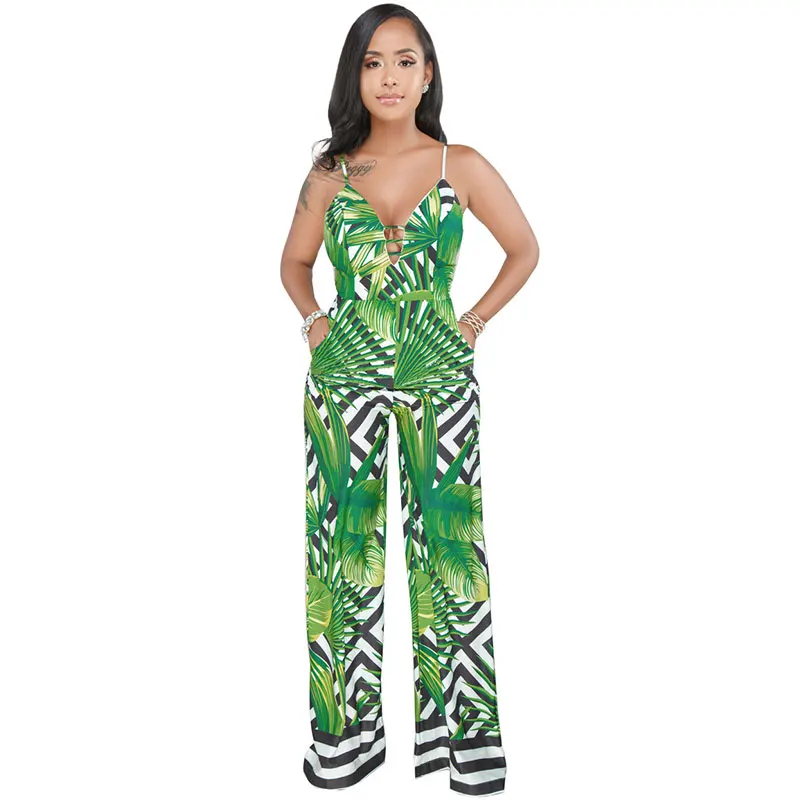 

Holiday Leaf Printed Straps Jumpsuits, As shown