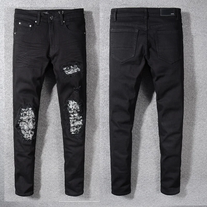 

OEM FOG dropshipping skinny patches black jeans for men