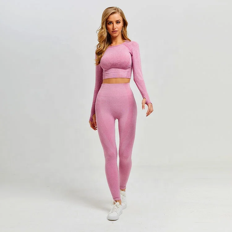 

Wholesale Workout Gym Fitness Sportsuit Crop Top Leggings Seamless Yoga Set, Picture color;custom made color