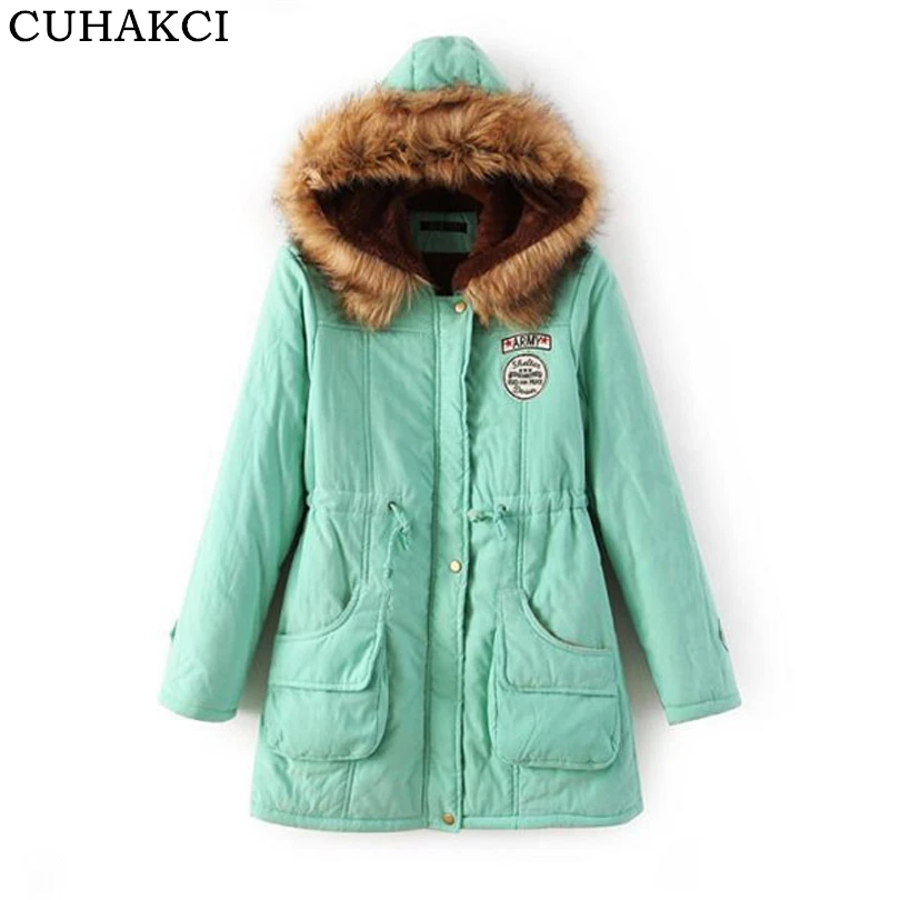 

Women Winter Coat Wadded Jacket Medium-Long Plus Size Coats Parka Fur Collar Thick Hooded, 13 colors