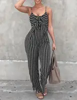 

High Quality Black Striped Wide Leg Sling Women Clothing Jumpsuits Rompers