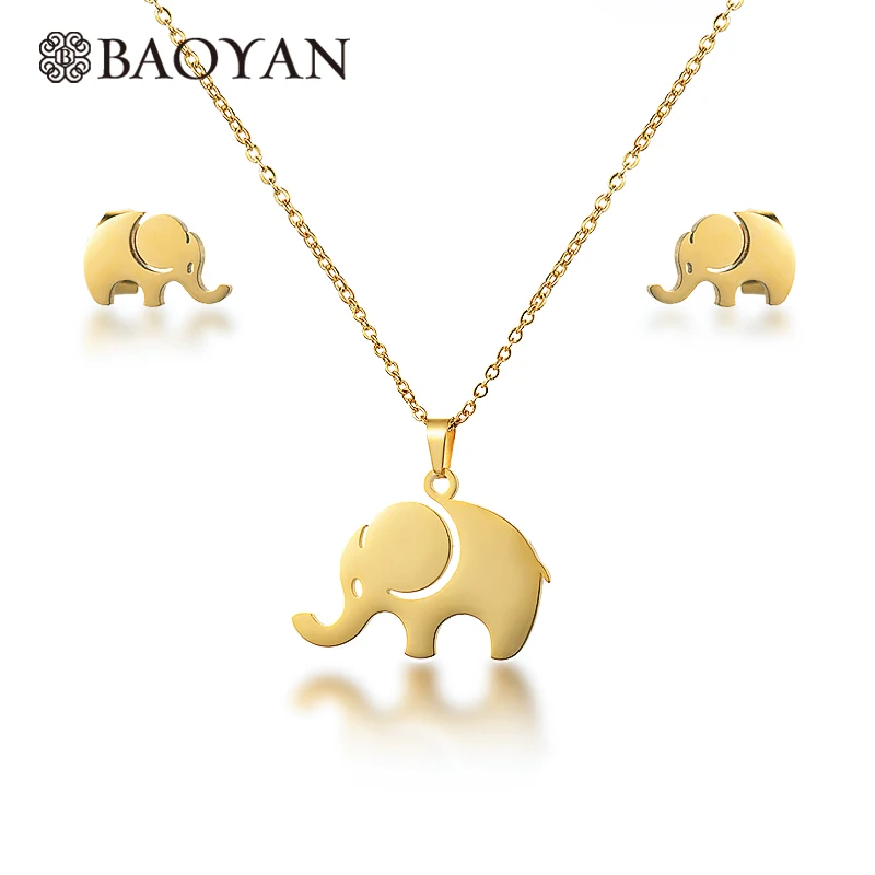 

BAOYAN Laser Cutting Gold Cute Elephant Fashion Stainless Steel Costume Jewelry Set Wholesale, Gold color