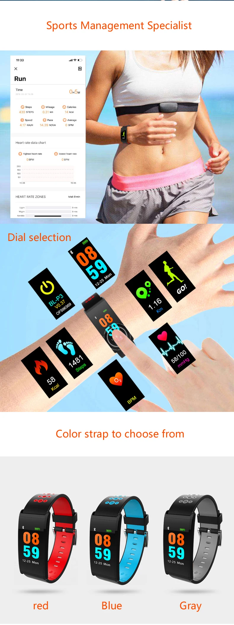 X20 ip68 waterproof digital smart bracelet with color display/heart rate/sleeping monitor sport band