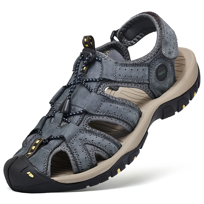 
Custom Logo Mens Genuine Leather Sandals outdoor beach shoes 