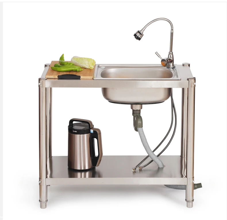 Kitchen Thickened Stainless Steel Sink Stand Flat Table Sink With Shelf