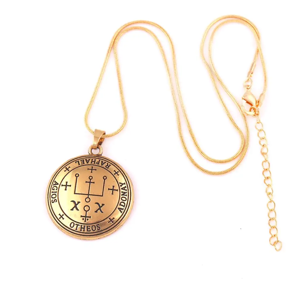 

N428 Trade Assurance Gold Sigil of Raphael Angelic Pendant Viking Rune Religious Raphael Angel Amulet Necklace, As picture