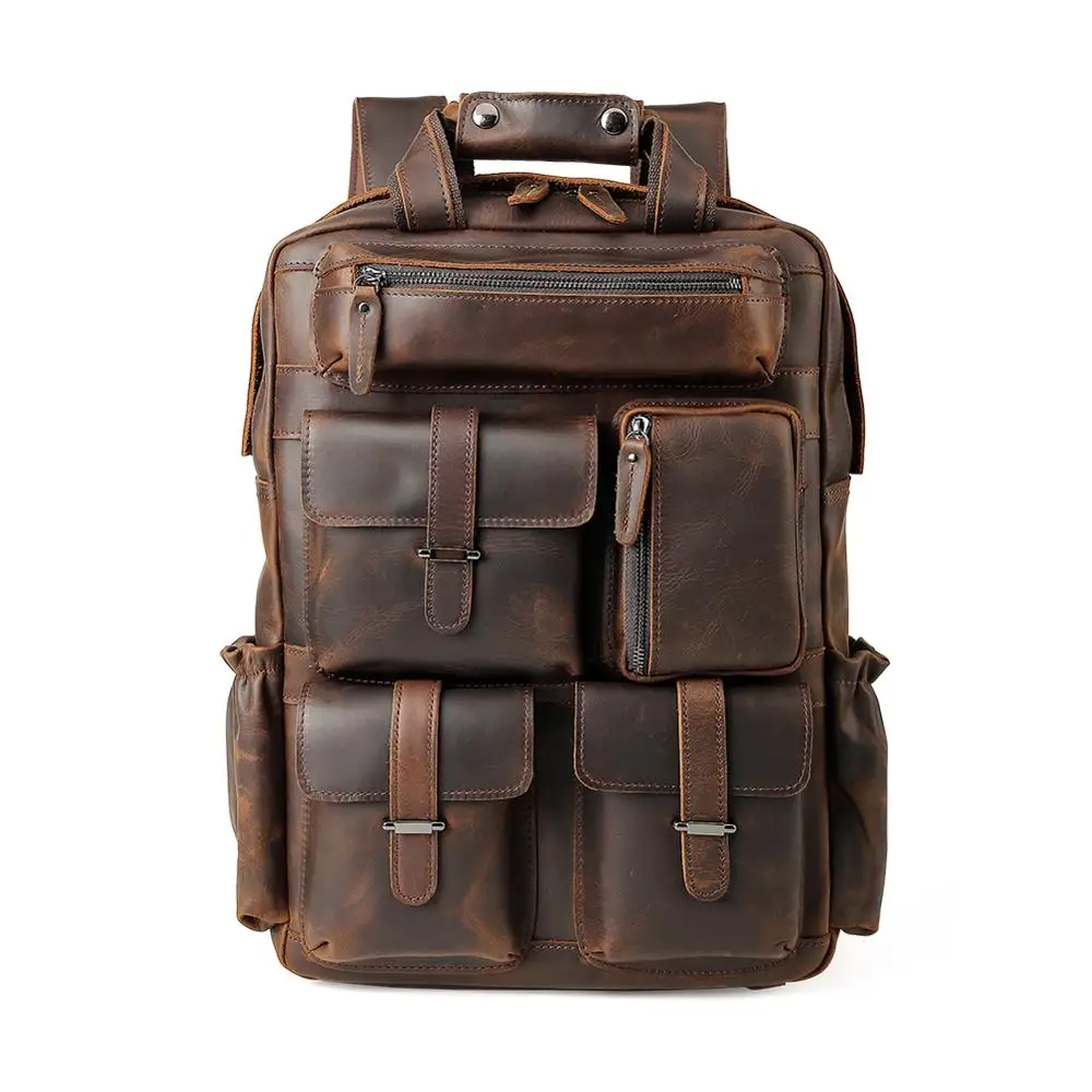 

Tiding Branded Vintage Mens Crazy Horse Leather Laptop Bag Pack Genuine Cow Leather Backpack For Travelling