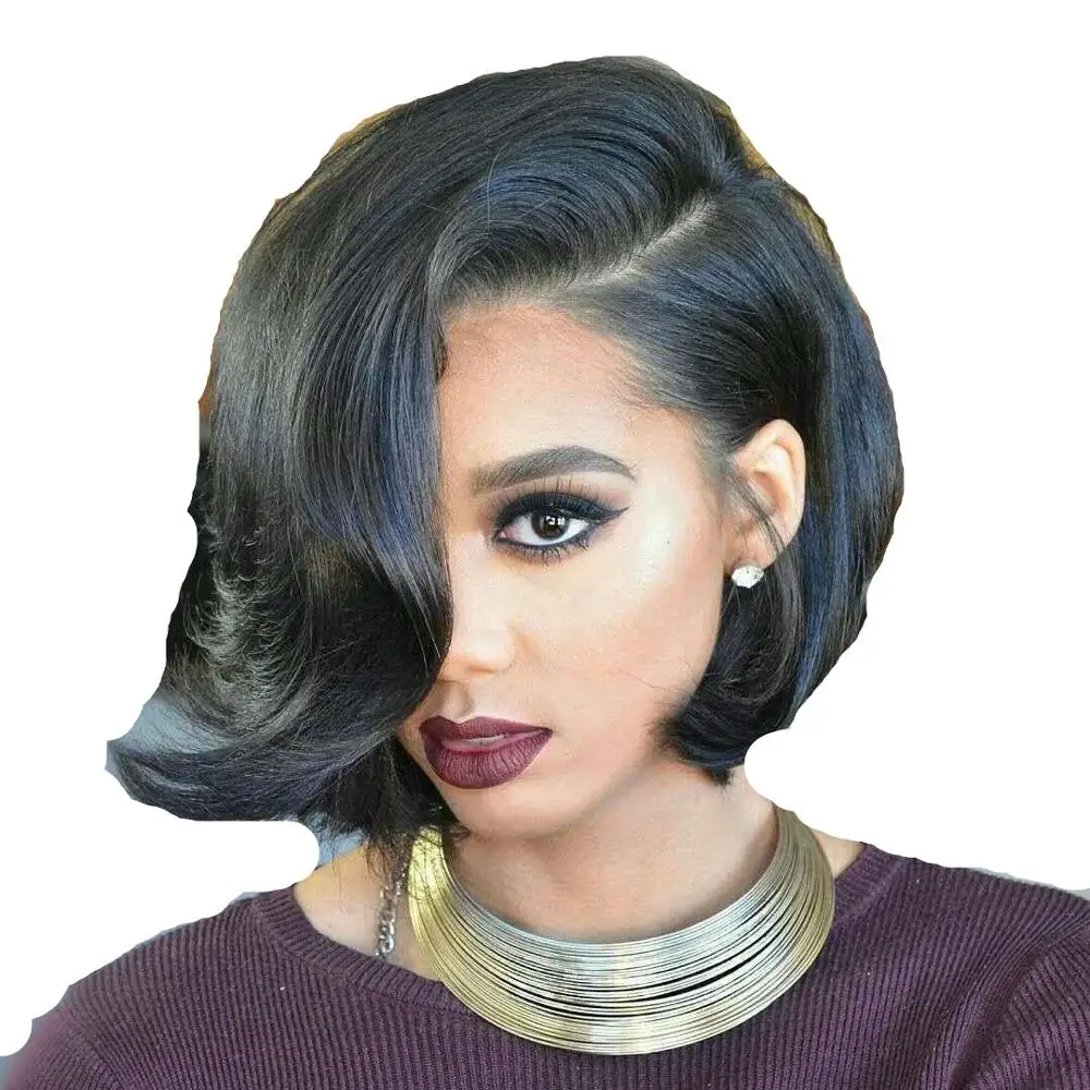 

250% Peruvian Short Bob Lace Front Human Hair Wigs Wavy Glueless Bob Cut Short Wig bob for Black Women With Baby Hair, Pure color