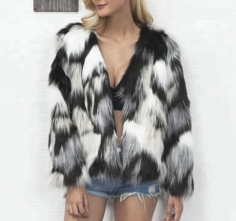 

Custom Winter Ladies Short Coat Color Design Plush Jacket, Black and white and gray