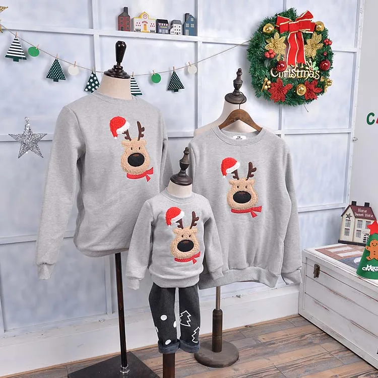 

Free Shipping Wholesale Family Christmas Sweatshirt Fleece Warm Pullovers Sweatshirts Hoodies for Adults Kids Baby