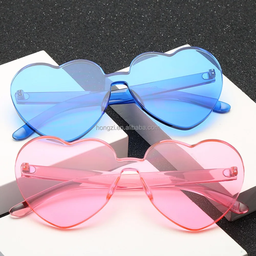 

Love Heart Shape Sunglasses Women 2018 Rimless Frame Tint Clear Lens Colorful Sun Glasses Red Pink Yellow Shades