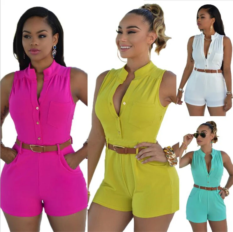 

2019 The new summer suit jumpsuit overalls version of casual fashion piece pants shorts tide, White/yellow/red/black/purple/rose red