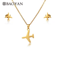 

BAOYAN Fashion Costume Jewelry 24K Gold Plated Airplane Stainless Steel Set Jewelry