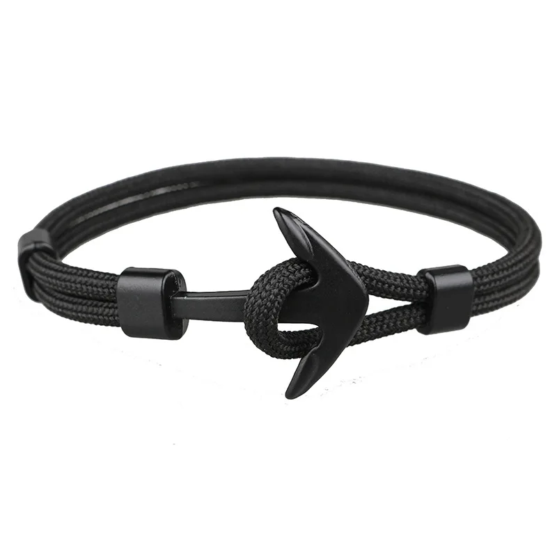 

Artilady New Fashion Black Color Anchor Bracelets Men Charm Survival Rope Chain Bracelet Male Wrap Metal Sport Hook, Picture shows